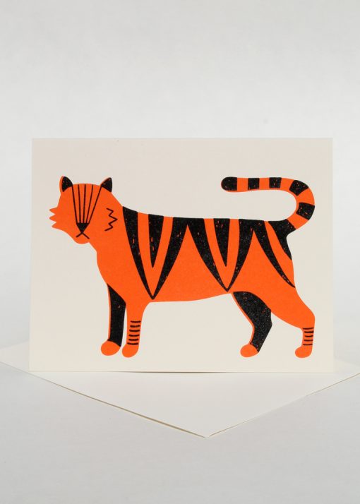 Screenprinted tiger, blank hand written card