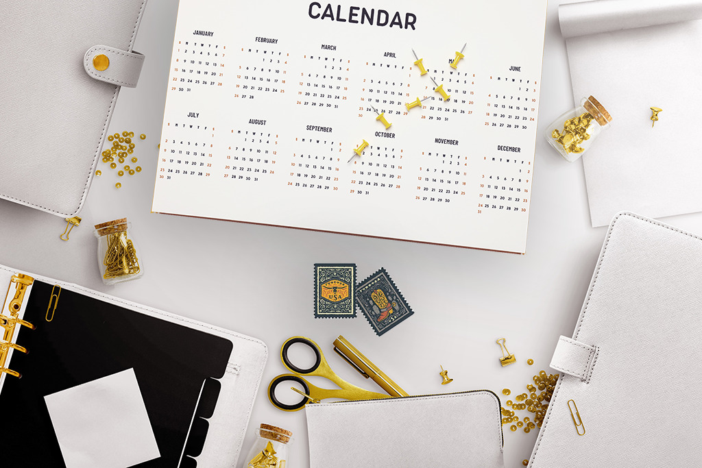 Calendar and office supplies